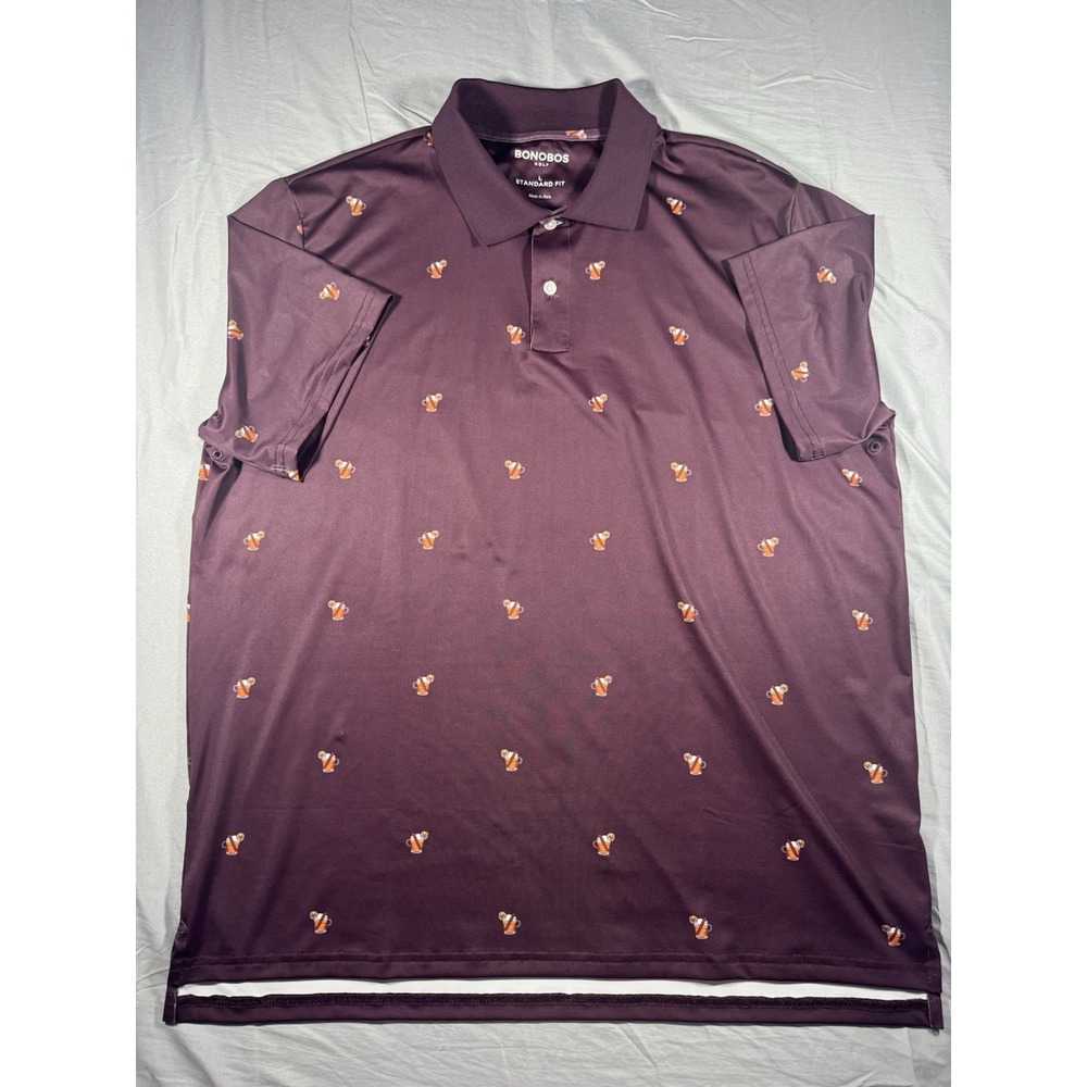 Bonobos Men's Maroon W/ Drink Graphic Short Sleeve Golf Polo Size Large